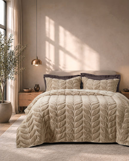 Nima Haven Set Cuvertură Matlasată King Size din Poliester Bej 220x240cm