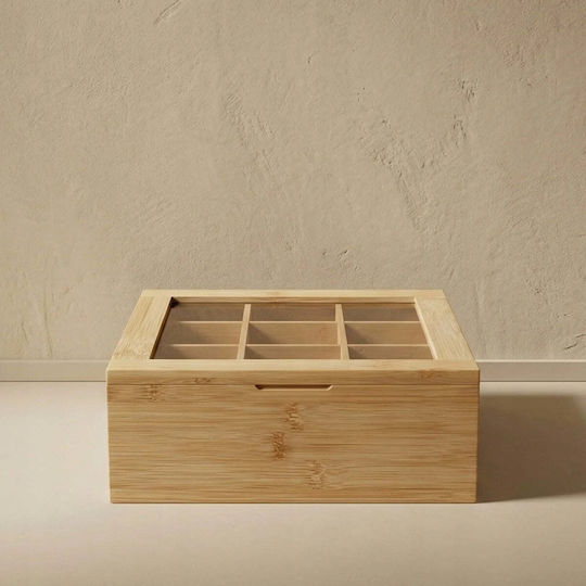 Excellent Houseware Кутия за Чай с Капак Дървена