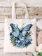 Ecru Fabric Shopping Bag Blue Butterfly Design Dimensions 38x40cm with Handles 38x70cm