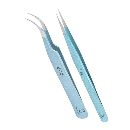 Set 2 Eyelash Extension Tweezers Barhat Bl-13 Bl-12 – Blue Glitter