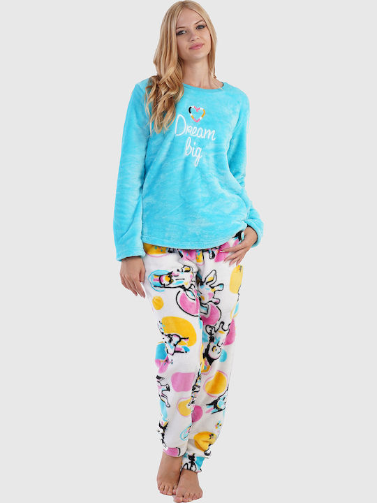 Vienetta Secret Winter Damen-Pyjama-Set Türkis