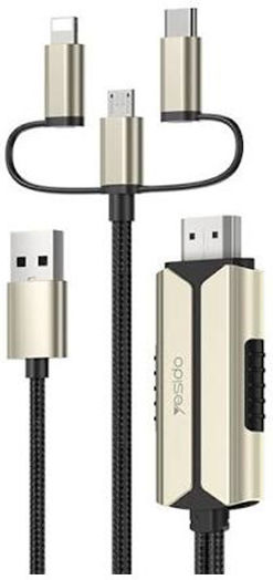 Yesido Hm14 HDMI Конвертор с мъжки конектор към Lightning / USB-C / micro USB с женски конектор Златист