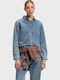 Glamori_b Long Sleeve Women's Denim Shirt Light Aged Denim
