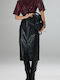 Leather High-Waisted Midi Skirt Black