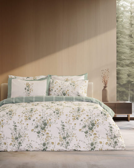 Nima Sensual Single Bed Sheet Set 170x260cm Ecru-Green (3pcs)