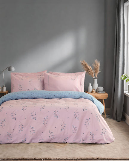 Nima Elisa Bettwäsche-Set für Einzelbett mit Spannbettlaken 100x200+32 cm Pink-Blau (3 Stück) 37324