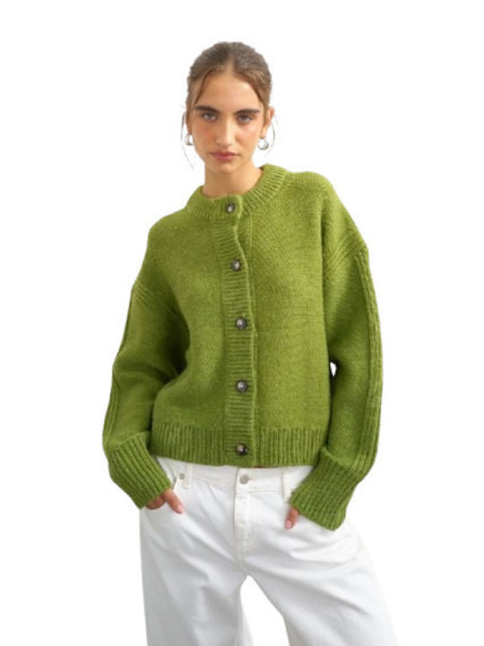 Topshop Lange Damenstrickjacke mit Knöpfen, gestrickt, Grün