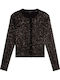 Kurze Damenstrickjacke mit Knöpfen Schwarz