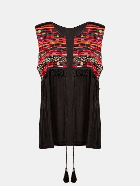 Ethnic Γιλέκο Κέντημα Μέγεθος L Xl Μαύρο