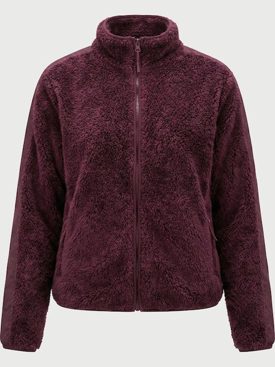 Fleece Γυναικεία Ζακέτα με Φερμουάρ Μωβ