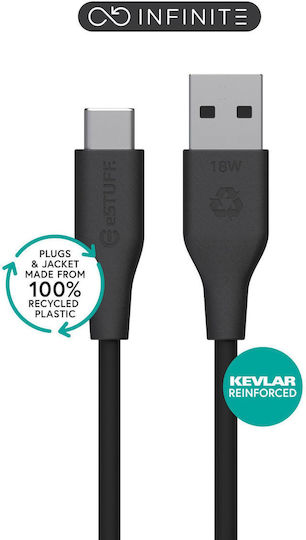 Estuff Infinite Grs Usb-c To Usb-a Cable 1m Black Recycled Plastic Super Soft
