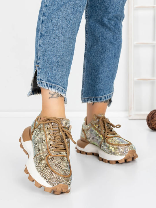 Damen Flatform-Sneakers Dunkelbeige
