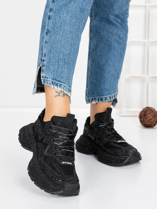 Damen-Flatform-Sneakers Schwarz