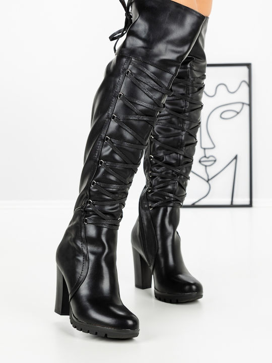Women's High-Heeled Boots with Elastic Gusset Black
