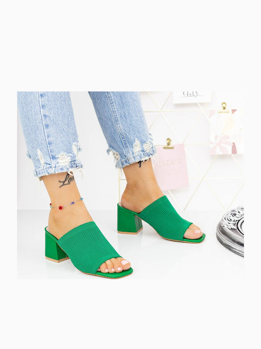 Heeled Mules in Green Color