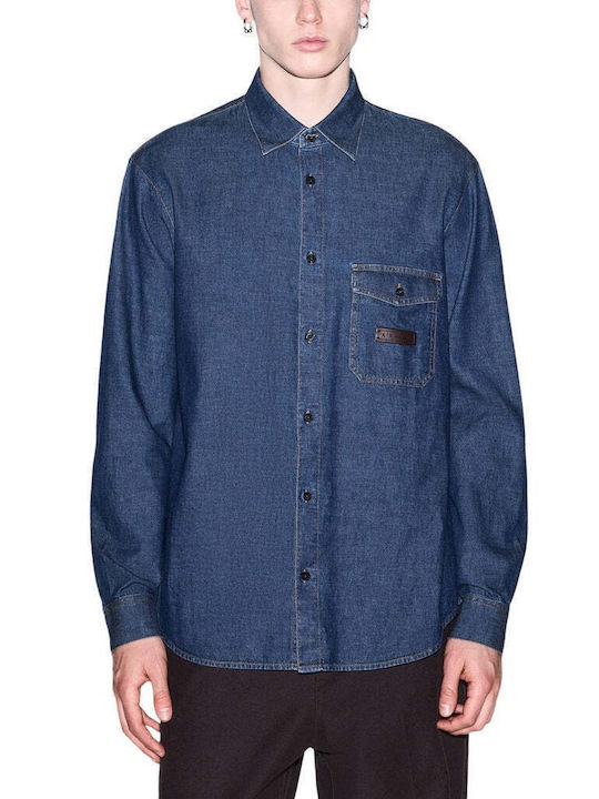 Armani Exchange Langärmeliges blaues Jeanshemd