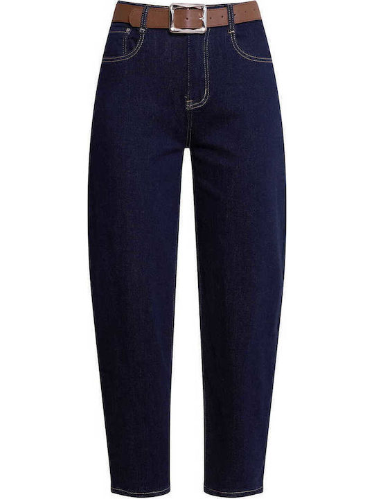 Celestino Γυναικείο Τζιν Barrel Μονόχρωμο Loose Fit Midnight Blue