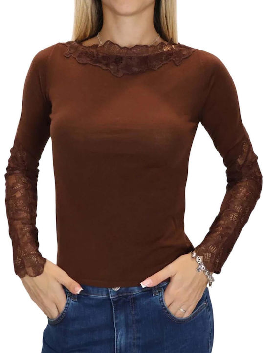 Mllmarte Women's Brown Lace Blouse