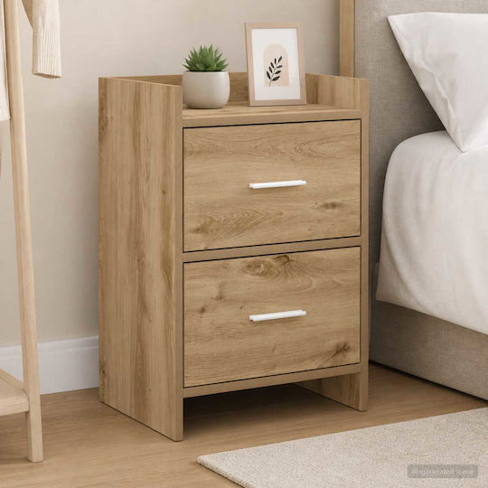 Wooden Bedside Table with Metal Legs Brown 40x30x60cm