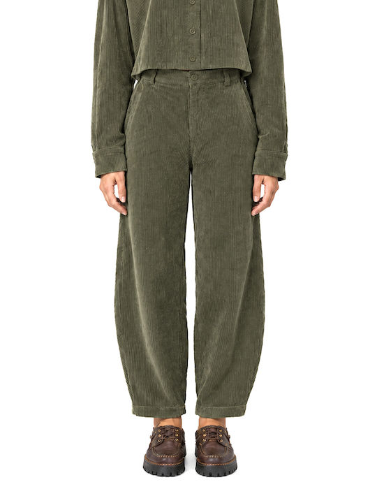 Moutaki Damenhose aus Cord mit Hohem Bund im Balloon-Schnitt Khaki