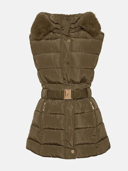 Damen-Winterjacke ohne Ärmel Khaki