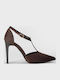 Suede Pointed Toe Heels with Strap Brown
