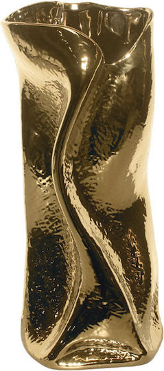 Marhome Decorative Vase Ceramic Asymmetrical Crumpled Gold 16x13xH38cm