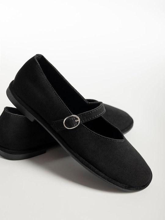 Wildleder Damen-Ballerinas mit Riemchen / Riemchenverschluss Schwarz