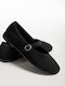 Wildleder Damen-Ballerinas mit Riemchen / Riemchenverschluss Schwarz