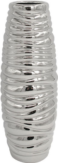 Marhome Decorative Vase Ceramic Wavy Fluted Silver 12x12xH33cm
