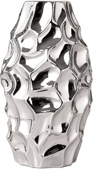 Marhome Decorative Vase Ceramic Asymmetrical Honeycomb Silver 17x17xH30.5cm