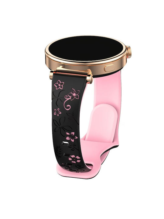 Силиконова Каишка Concave Flower Двуцветна За Garmin Venu 2 Plus Черно Розово