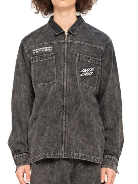 Oval Dot Μακρυμάνικο Τζιν Πουκάμισο Πουά Black Acid Wash
