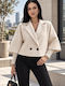 Denim Women's Leopard Coat Cream with Buttons