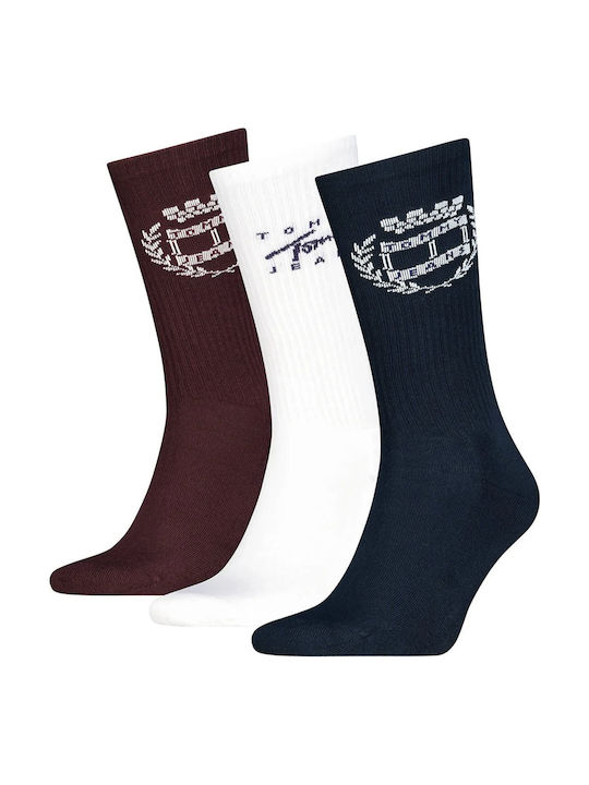 Tommy Hilfiger Мъжки чорапи в бордо, бяло и синьо 3Pack
