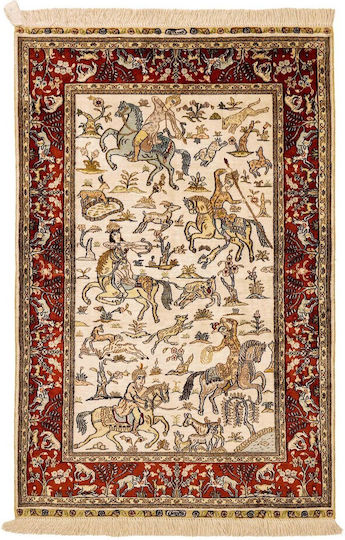 Silk Handmade Rectangular Silky Beige Rug 79x122cm