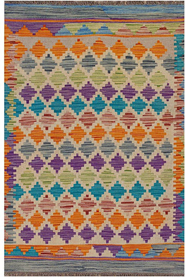 Handgefertigter rechteckiger Wollteppich mit Fransen, mehrfarbig 87x126 cm Kilim_5067_87x126 cm