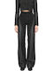 Women's High-Waisted Leather Wide-Leg Trousers in a Loose Fit Black