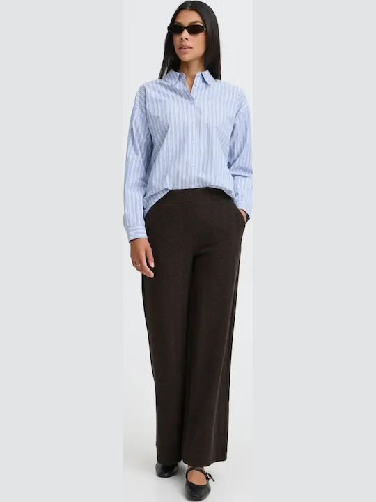 Women's Fabric Trousers with Elastic Brown