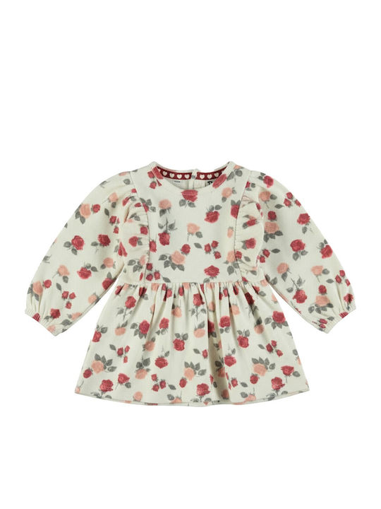 Girls’ Long-Sleeve Floral Dress Ecru