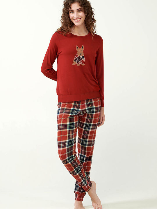 Vamp Winter Women's Cotton Pyjama Set Red