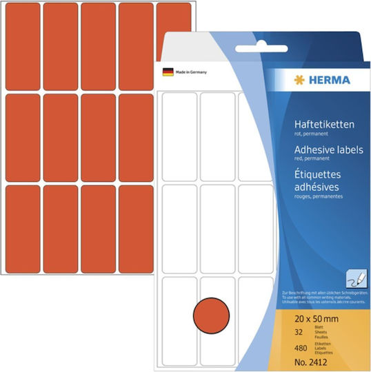 Herma 480 Stück Selbstklebende Etiketten in Rot 20 × 50 mm