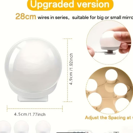 ShuShu Lampă LED pentru Oglindă de Machiaj, Alb Cald, cu Alimentare USB