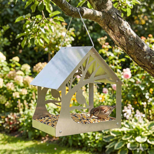 vidaXL Hanging Bird Feeder Stainless Steel Silver