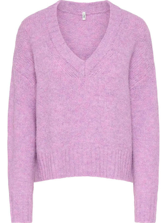 Only Onlyfiona Women's Sweater with V-Neck Violet Tulle