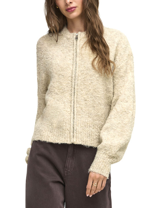 Nur Gestrickte Beigefarbene Strickjacke