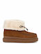 Leather Women's Ankle Boots with Fur Tabac Brown