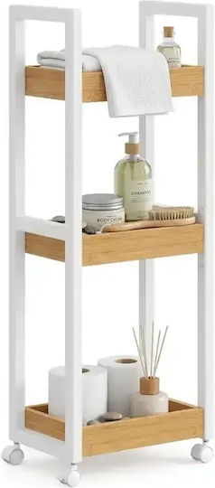 Songmics Raft de baie de podea din bambus 30x30x20 cm, alb