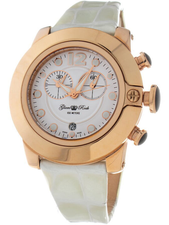 Glam Rock Women's Watch 44mm Battery Chronograph with White Metal Bracelet Glam Rock Women's Watch 44mm Battery Chronograph with White Metal Bracelet