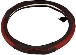 Leather Car Steering Wheel Cover Perforations Size M Black Red Smartic Model Sma-000531